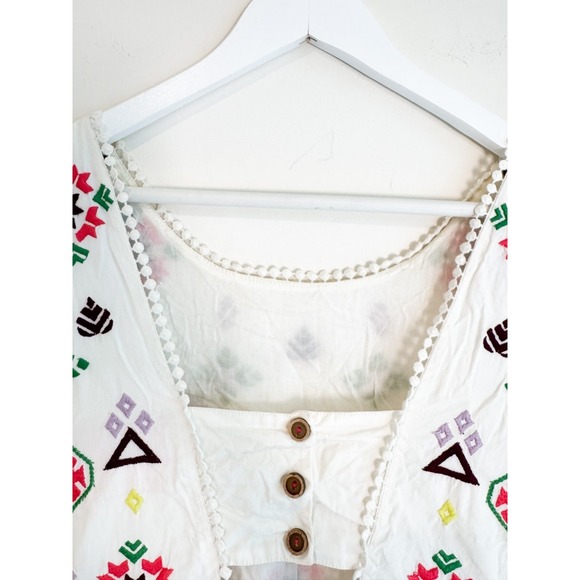 Anthropologie Dolly Embroidered %100 Cotton Midi Dress White Cotton Boho  Sz L - Picture 5 of 16